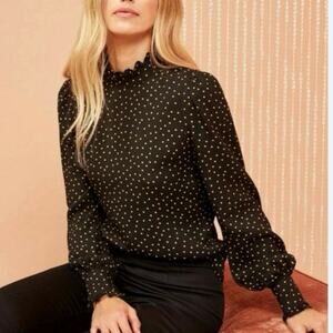 Reformation Tali Polka Dot Tie Back High Neck Polka Dot Blouse Size XS